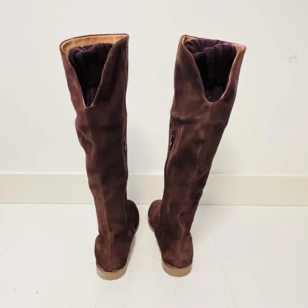 Corso Como Boots Womens 8.5 Brown Suede Over The Knee Flat Riding Zip Shoes
